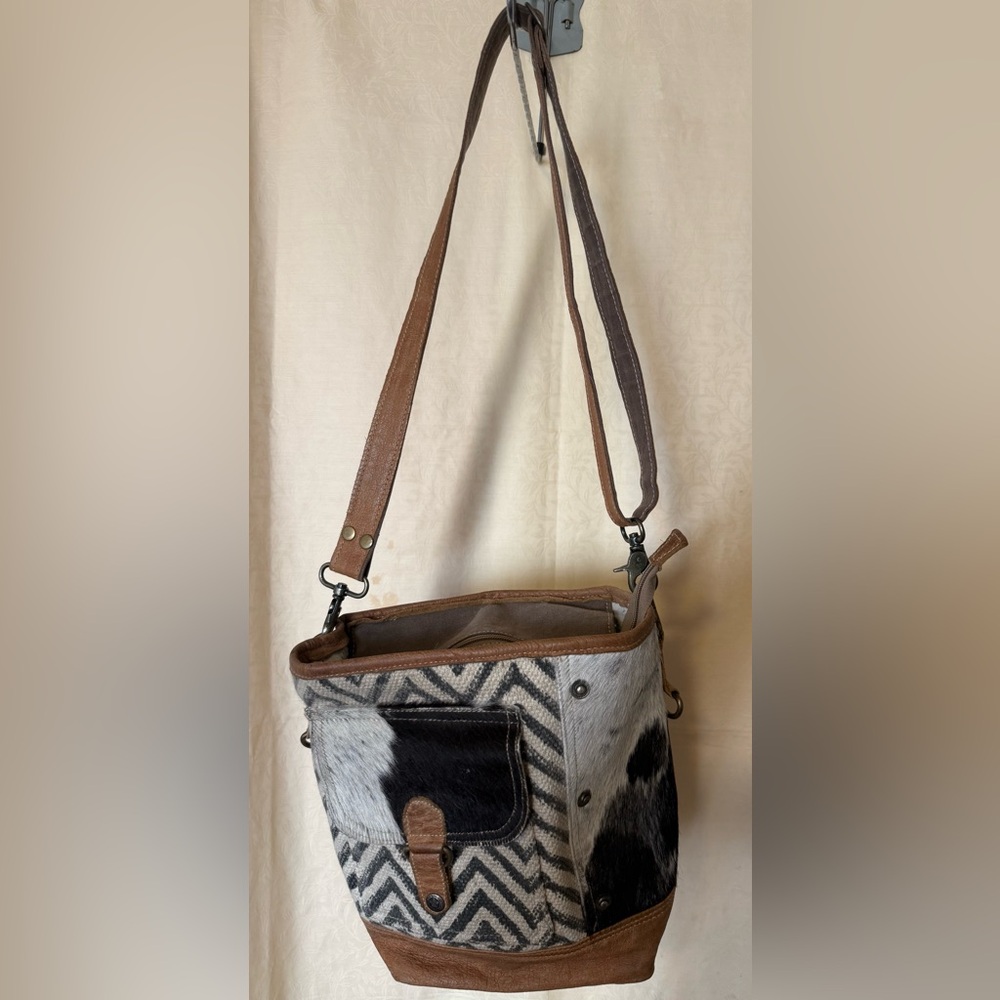 Myra Crossbody Bag, Medium Western Patchwork, Canvas, CowHide, Genuine Leather,